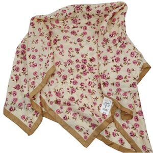 Loft Tan Brown Pink Floral Scarf Square 34" READ Made In Italy